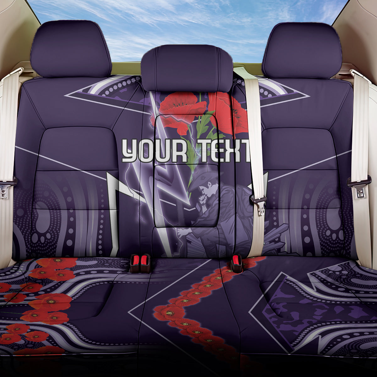 Custom Storm Rugby ANZAC Back Car Seat Cover Melbourne Gallipoli Soldier With Aboriginal Art