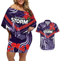 Custom Storm Rugby ANZAC Couples Matching Off Shoulder Short Dress and Hawaiian Shirt Melbourne Gallipoli Soldier With Aboriginal Art