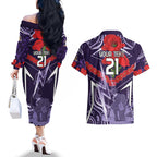 Custom Storm Rugby ANZAC Couples Matching Off The Shoulder Long Sleeve Dress and Hawaiian Shirt Melbourne Gallipoli Soldier With Aboriginal Art