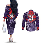 Custom Storm Rugby ANZAC Couples Matching Off The Shoulder Long Sleeve Dress and Long Sleeve Button Shirt Melbourne Gallipoli Soldier With Aboriginal Art