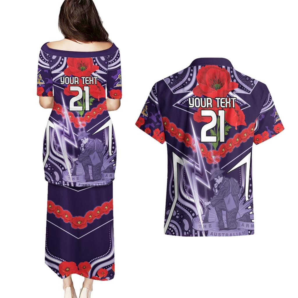 Custom Storm Rugby ANZAC Couples Matching Puletasi and Hawaiian Shirt Melbourne Gallipoli Soldier With Aboriginal Art