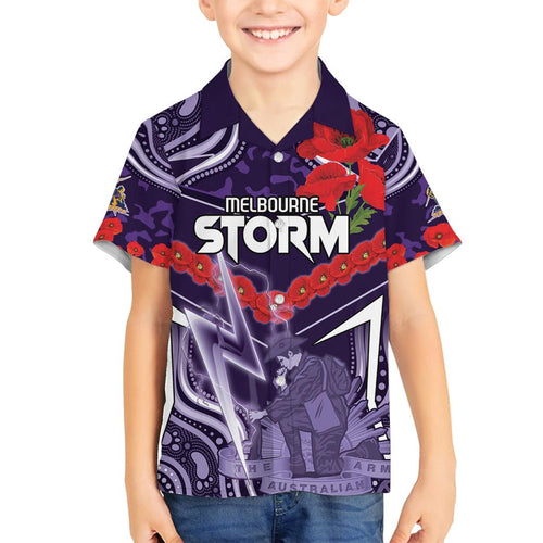 Custom Storm Rugby ANZAC Family Matching Off Shoulder Maxi Dress and Hawaiian Shirt Melbourne Gallipoli Soldier With Aboriginal Art