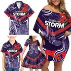 Custom Storm Rugby ANZAC Family Matching Off Shoulder Short Dress and Hawaiian Shirt Melbourne Gallipoli Soldier With Aboriginal Art