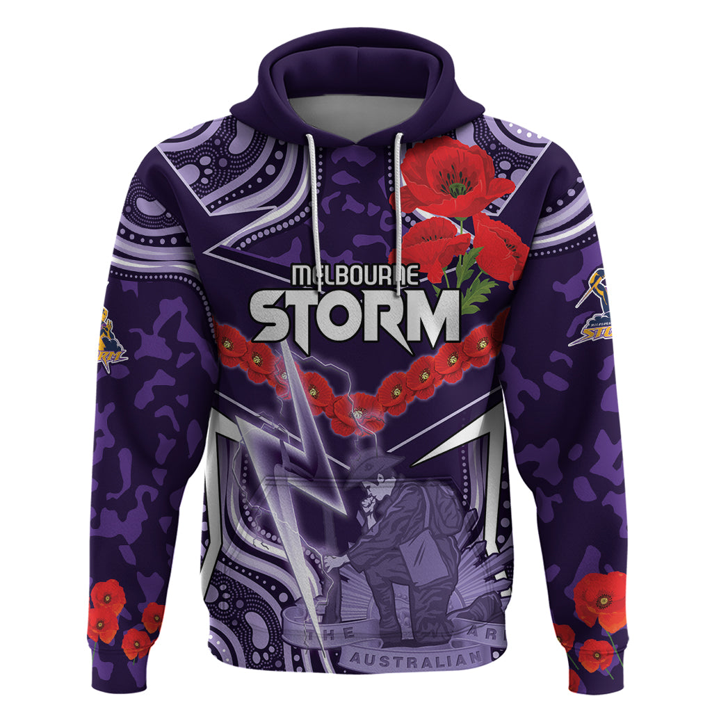 Custom Storm Rugby ANZAC Hoodie Melbourne Gallipoli Soldier With Aboriginal Art