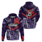 Custom Storm Rugby ANZAC Hoodie Melbourne Gallipoli Soldier With Aboriginal Art