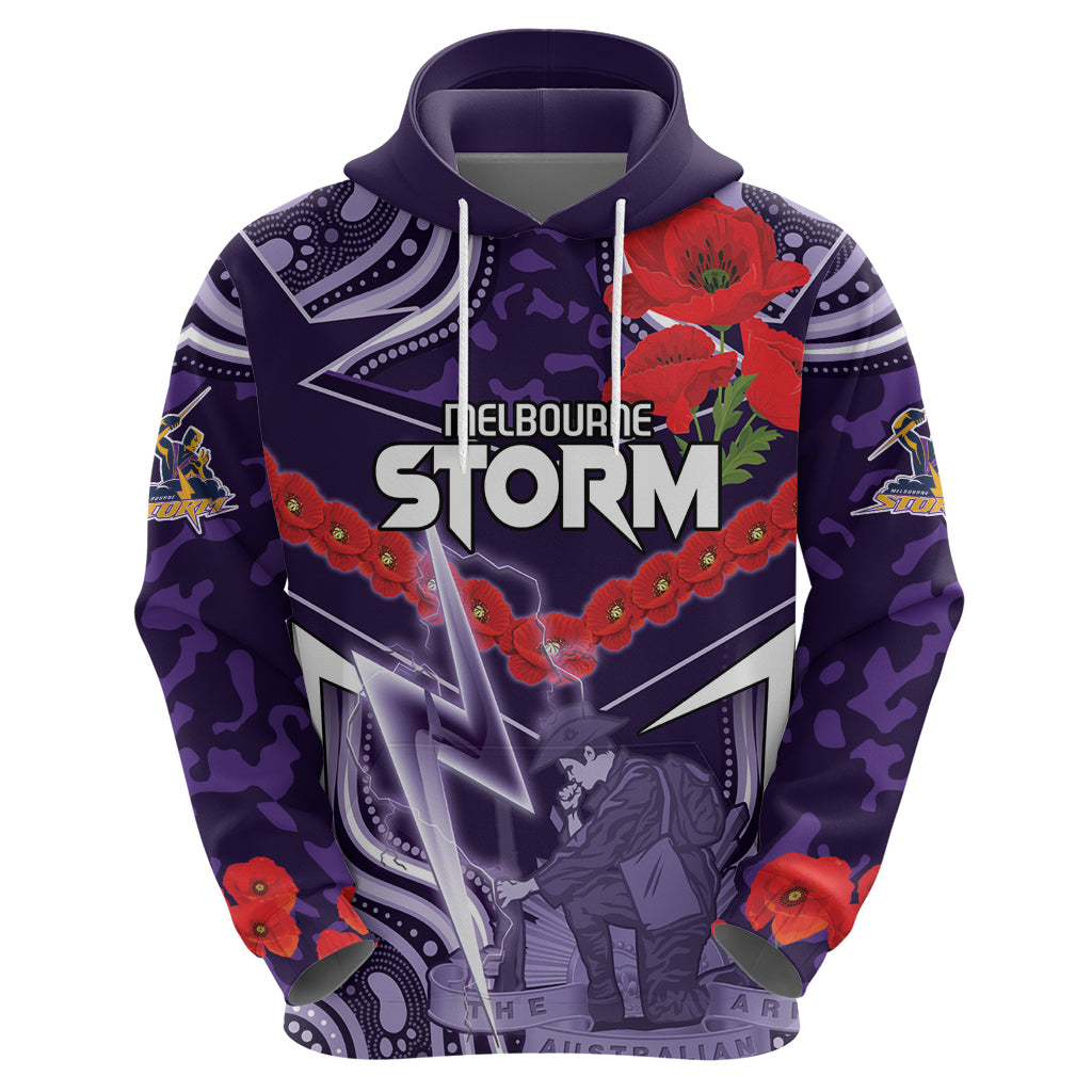 Custom Storm Rugby ANZAC Hoodie Melbourne Gallipoli Soldier With Aboriginal Art