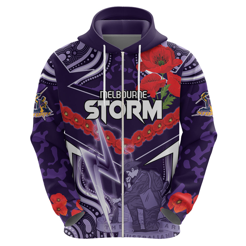 Custom Storm Rugby ANZAC Hoodie Melbourne Gallipoli Soldier With Aboriginal Art
