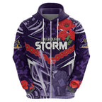Custom Storm Rugby ANZAC Hoodie Melbourne Gallipoli Soldier With Aboriginal Art