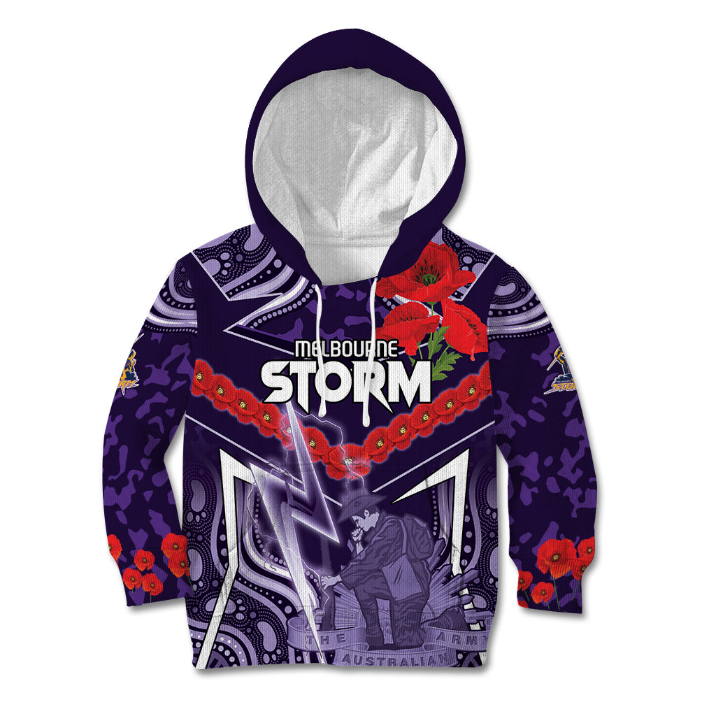 Custom Storm Rugby ANZAC Kid Hoodie Melbourne Gallipoli Soldier With Aboriginal Art