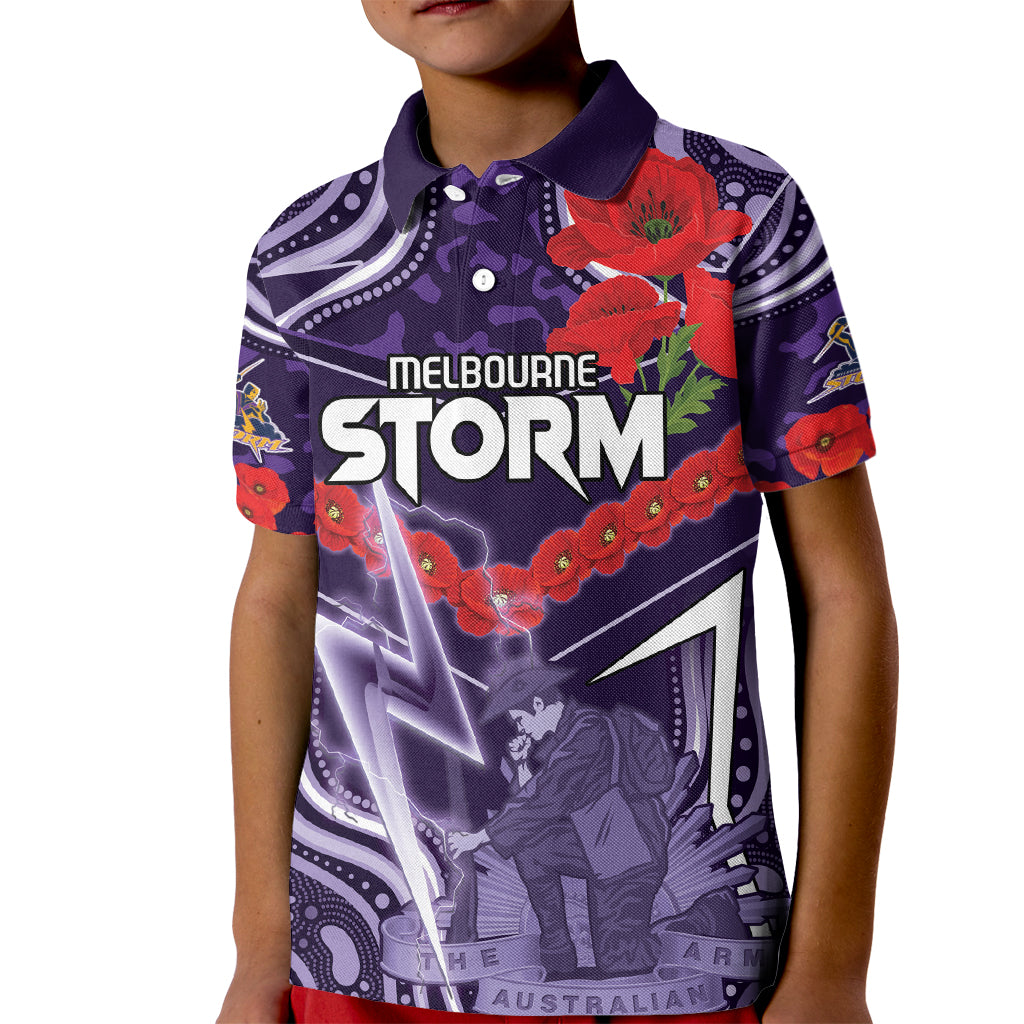 Custom Storm Rugby ANZAC Kid Polo Shirt Melbourne Gallipoli Soldier With Aboriginal Art