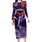 Custom Storm Rugby ANZAC Long Sleeve Bodycon Dress Melbourne Gallipoli Soldier With Aboriginal Art