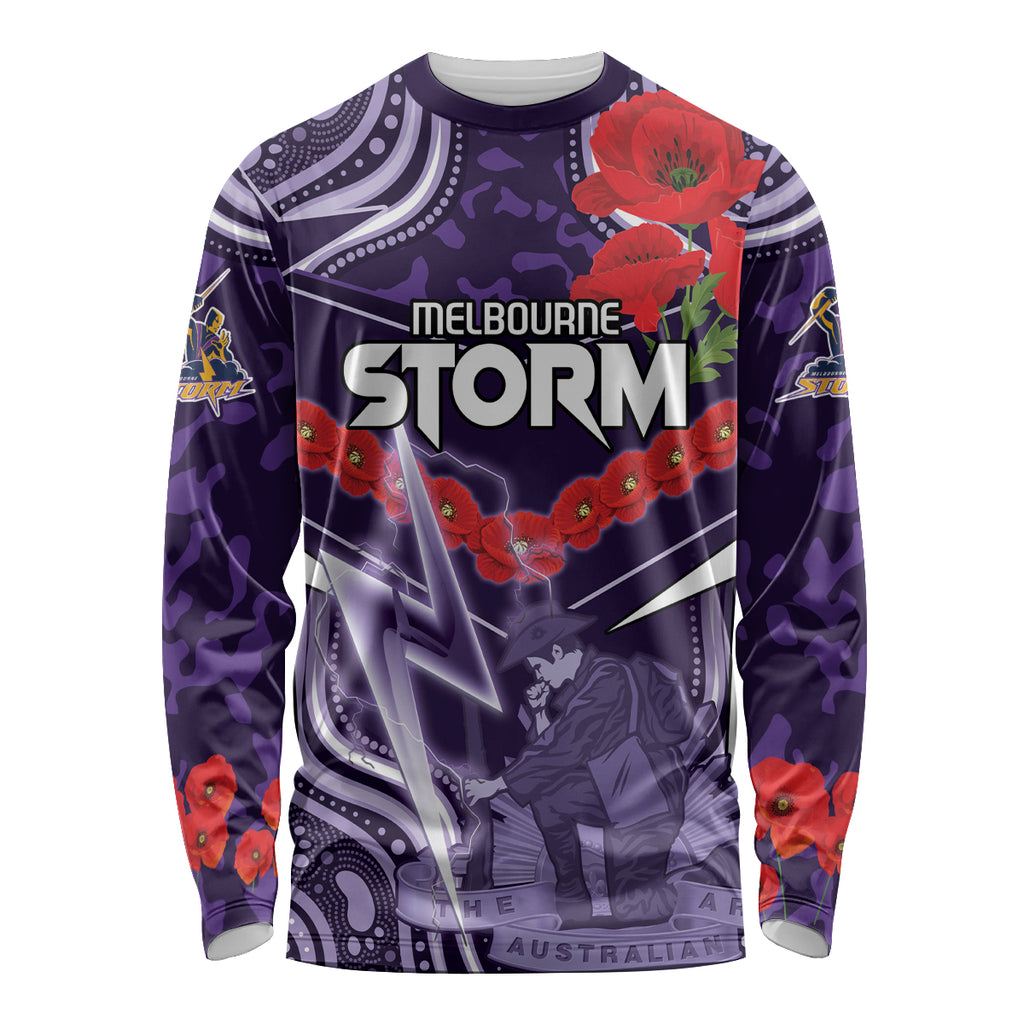 Custom Storm Rugby ANZAC Long Sleeve Shirt Melbourne Gallipoli Soldier With Aboriginal Art
