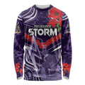 Custom Storm Rugby ANZAC Long Sleeve Shirt Melbourne Gallipoli Soldier With Aboriginal Art