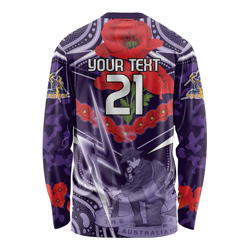 Custom Storm Rugby ANZAC Long Sleeve Shirt Melbourne Gallipoli Soldier With Aboriginal Art