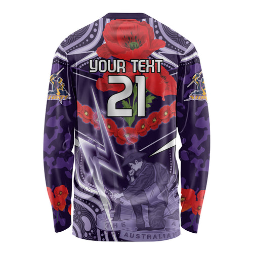 Custom Storm Rugby ANZAC Long Sleeve Shirt Melbourne Gallipoli Soldier With Aboriginal Art