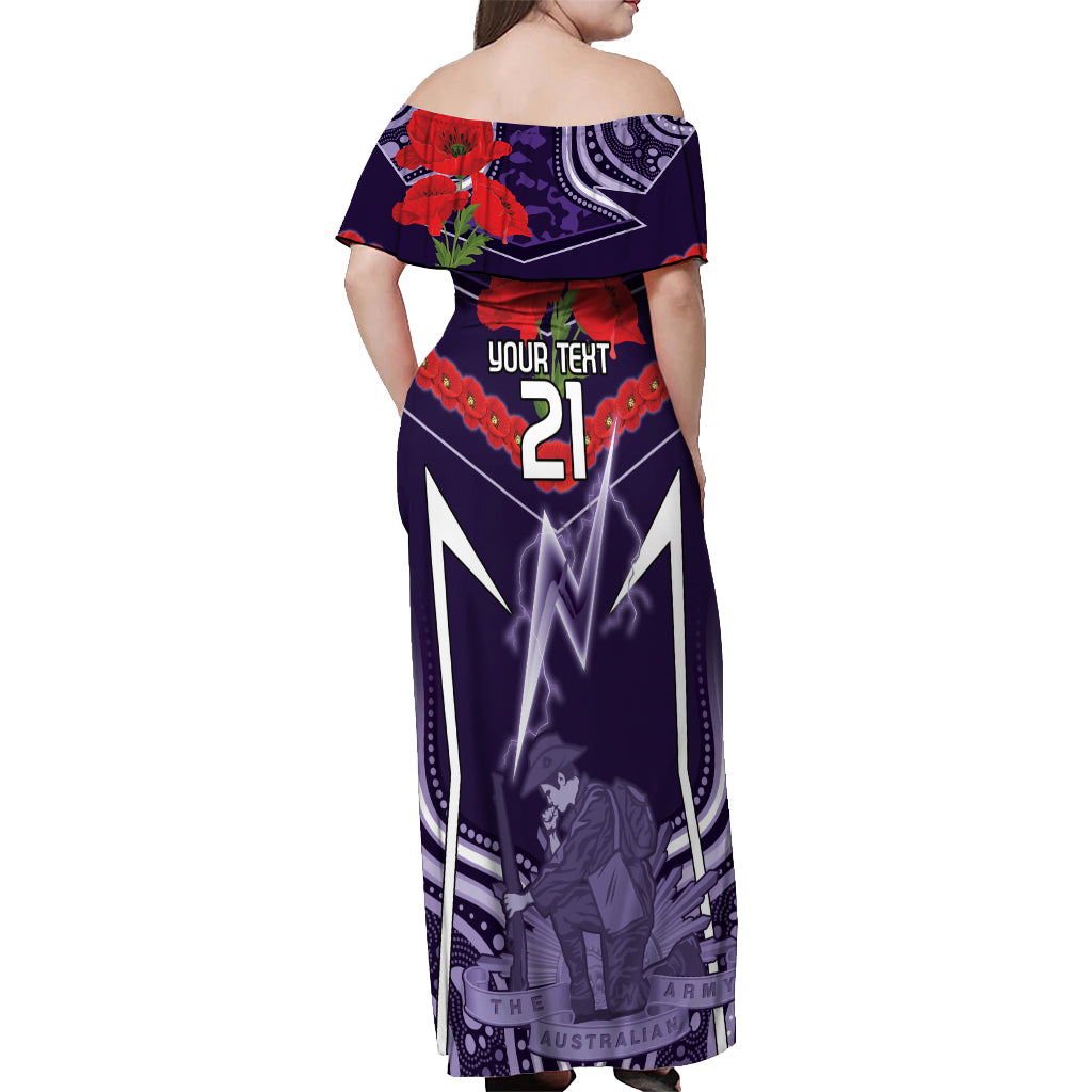 Custom Storm Rugby ANZAC Off Shoulder Maxi Dress Melbourne Gallipoli Soldier With Aboriginal Art