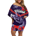 Custom Storm Rugby ANZAC Off Shoulder Short Dress Melbourne Gallipoli Soldier With Aboriginal Art