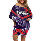 Custom Storm Rugby ANZAC Off Shoulder Short Dress Melbourne Gallipoli Soldier With Aboriginal Art