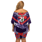 Custom Storm Rugby ANZAC Off Shoulder Short Dress Melbourne Gallipoli Soldier With Aboriginal Art