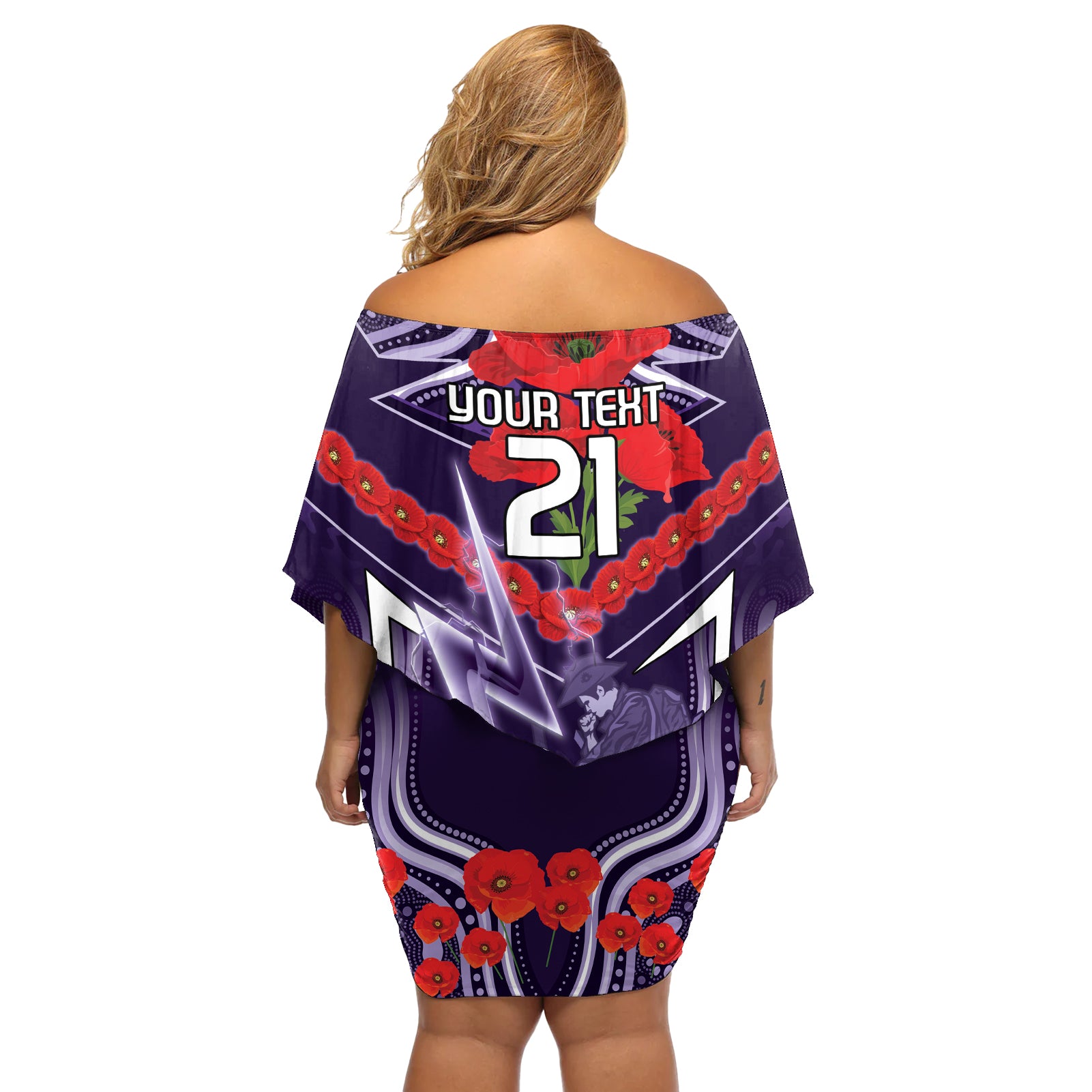 Custom Storm Rugby ANZAC Off Shoulder Short Dress Melbourne Gallipoli Soldier With Aboriginal Art