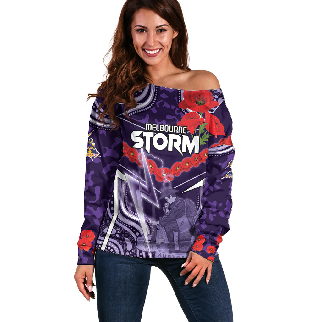 Custom Storm Rugby ANZAC Off Shoulder Sweater Melbourne Gallipoli Soldier With Aboriginal Art