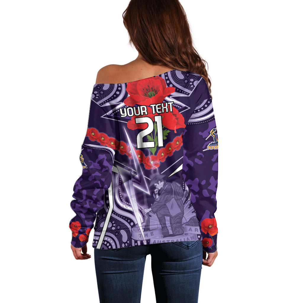 Custom Storm Rugby ANZAC Off Shoulder Sweater Melbourne Gallipoli Soldier With Aboriginal Art