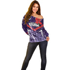 Custom Storm Rugby ANZAC Off Shoulder Sweater Melbourne Gallipoli Soldier With Aboriginal Art