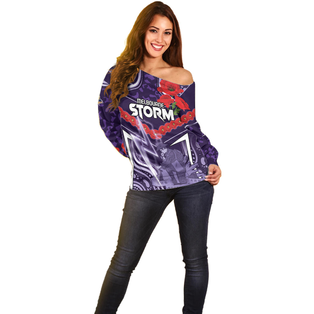 Custom Storm Rugby ANZAC Off Shoulder Sweater Melbourne Gallipoli Soldier With Aboriginal Art
