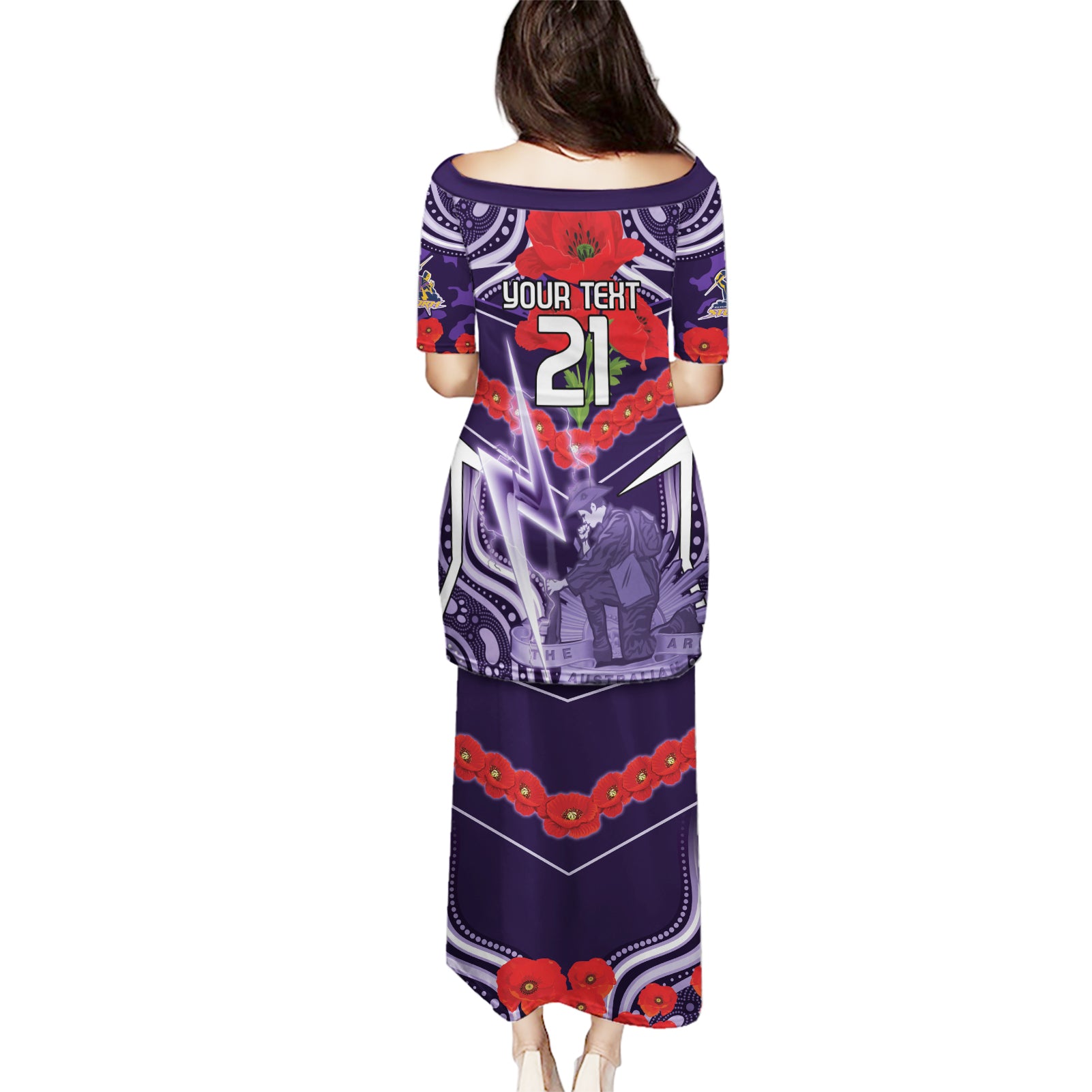 Custom Storm Rugby ANZAC Puletasi Melbourne Gallipoli Soldier With Aboriginal Art