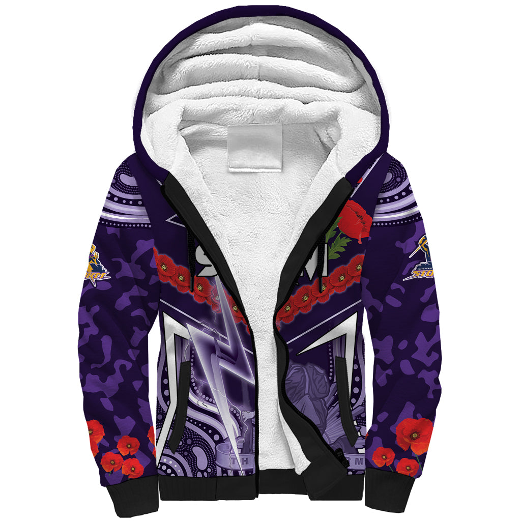 Custom Storm Rugby ANZAC Sherpa Hoodie Melbourne Gallipoli Soldier With Aboriginal Art