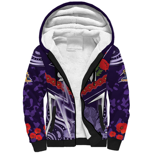 Custom Storm Rugby ANZAC Sherpa Hoodie Melbourne Gallipoli Soldier With Aboriginal Art