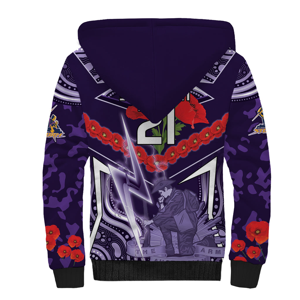 Custom Storm Rugby ANZAC Sherpa Hoodie Melbourne Gallipoli Soldier With Aboriginal Art
