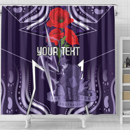 Custom Storm Rugby ANZAC Shower Curtain Melbourne Gallipoli Soldier With Aboriginal Art