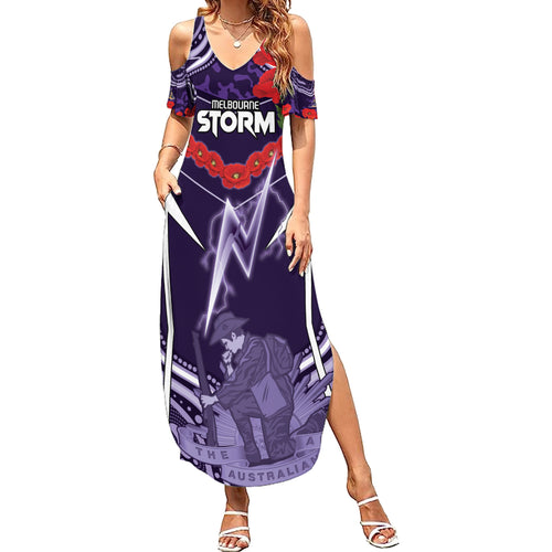 Custom Storm Rugby ANZAC Summer Maxi Dress Melbourne Gallipoli Soldier With Aboriginal Art