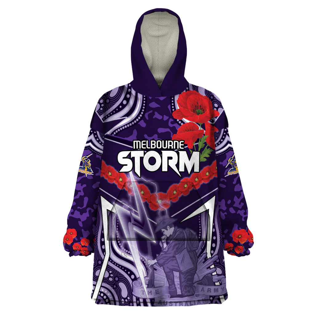 Custom Storm Rugby ANZAC Wearable Blanket Hoodie Melbourne Gallipoli Soldier With Aboriginal Art