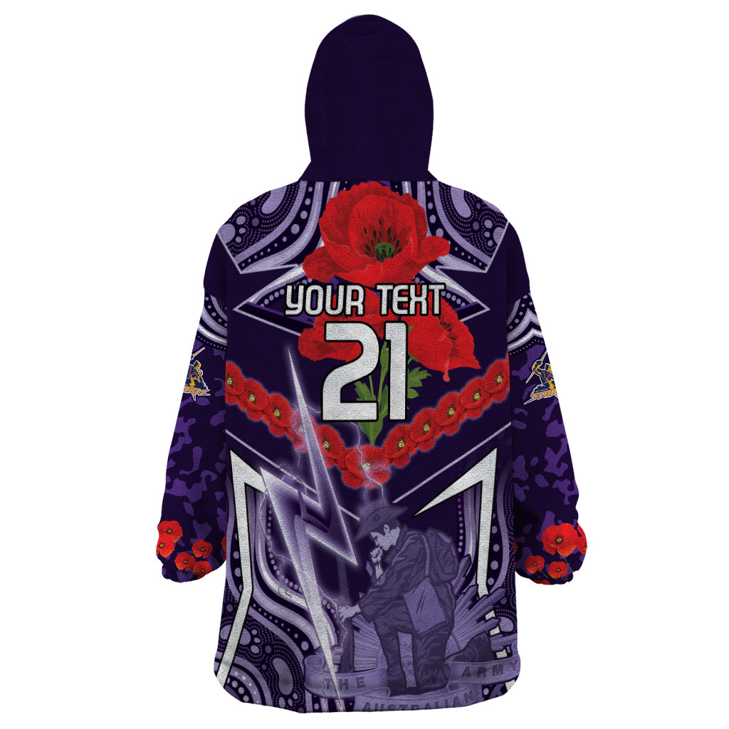 Custom Storm Rugby ANZAC Wearable Blanket Hoodie Melbourne Gallipoli Soldier With Aboriginal Art