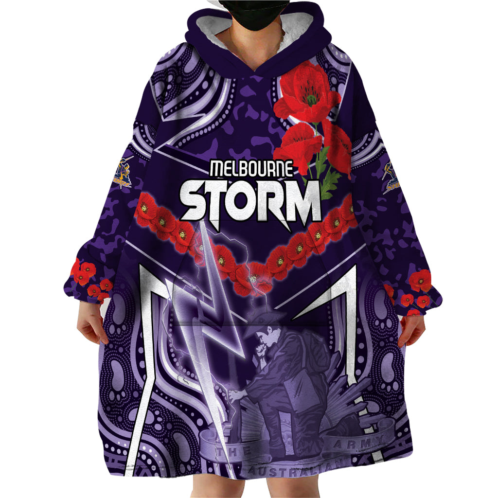 Custom Storm Rugby ANZAC Wearable Blanket Hoodie Melbourne Gallipoli Soldier With Aboriginal Art