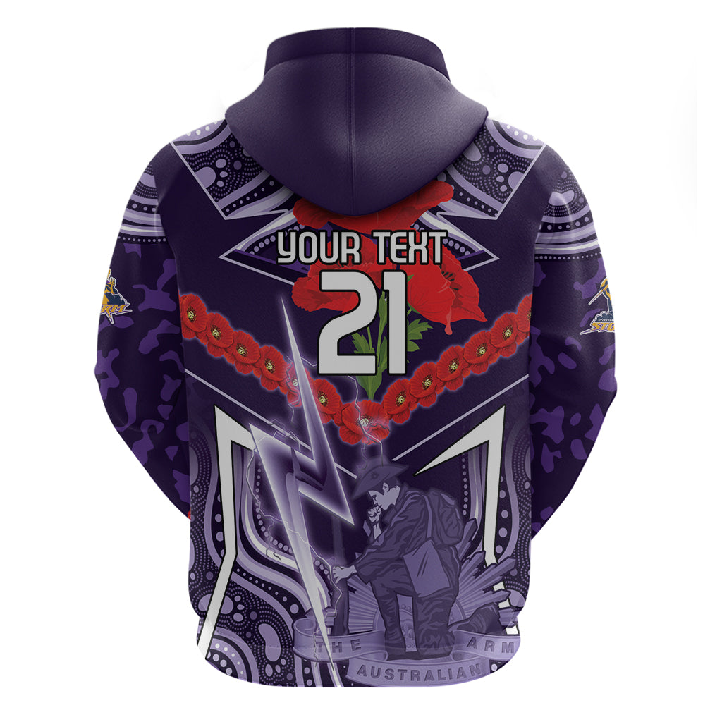 Custom Storm Rugby ANZAC Zip Hoodie Melbourne Gallipoli Soldier With Aboriginal Art