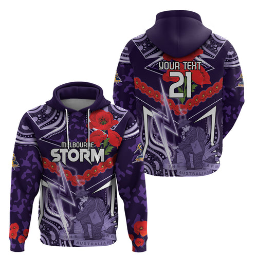 Custom Storm Rugby ANZAC Zip Hoodie Melbourne Gallipoli Soldier With Aboriginal Art