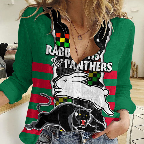 NRL Combine Rabbitohs and Panthers Women Casual Shirt LT9