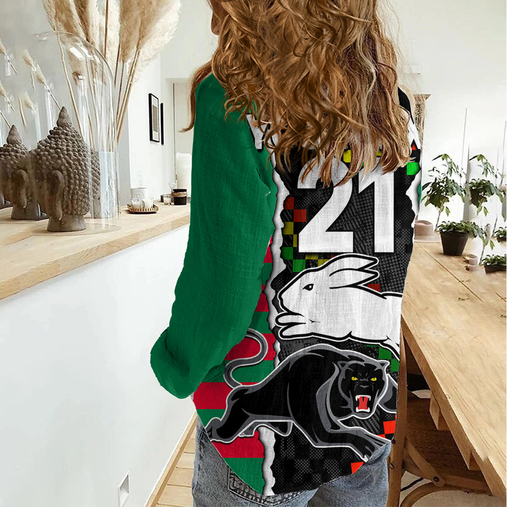 (Custom Text And Number) NRL Combine Rabbitohs and Panthers Women Casual Shirt LT9