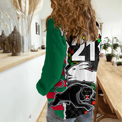 (Custom Text And Number) NRL Combine Rabbitohs and Panthers Women Casual Shirt LT9