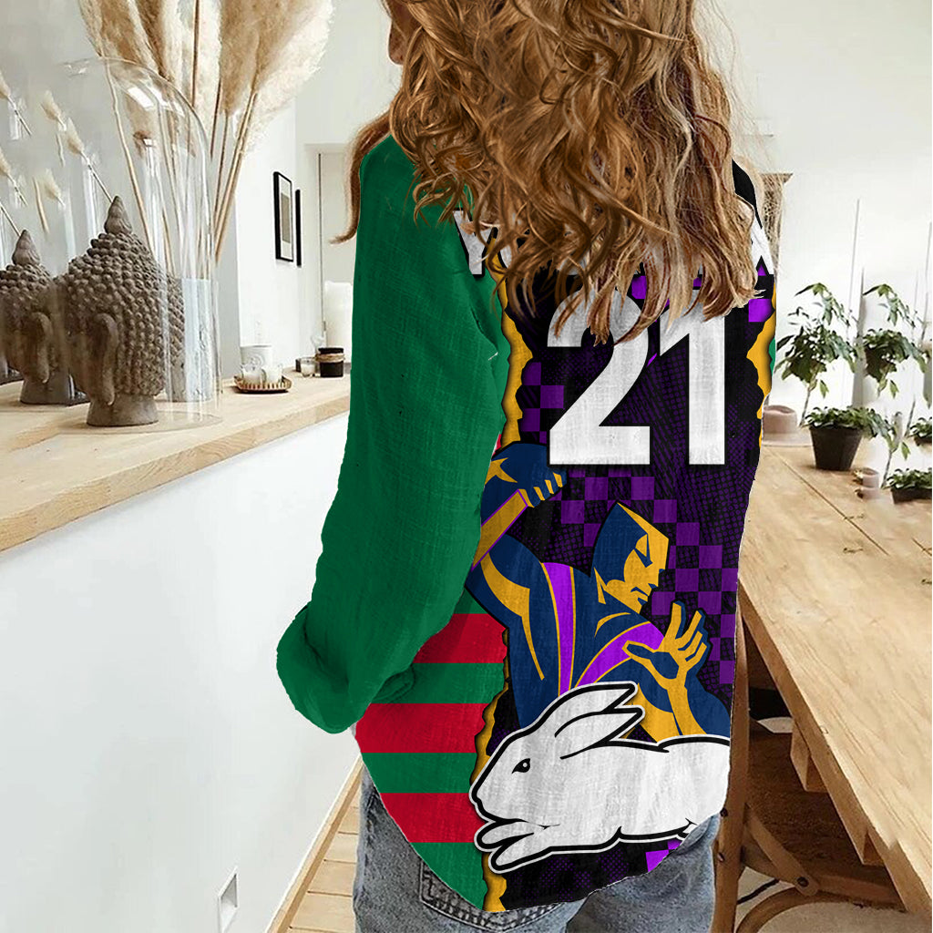 (Custom Text And Number) NRL Combine Rabbitohs and Storm Women Casual Shirt LT9