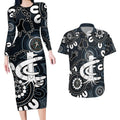 Custom Carlton Blues NAIDOC Week 2024 Couples Matching Long Sleeve Bodycon Dress and Hawaiian Shirt Fire Burning Aboriginal Dots Art
