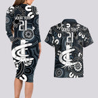 Custom Carlton Blues NAIDOC Week 2024 Couples Matching Long Sleeve Bodycon Dress and Hawaiian Shirt Fire Burning Aboriginal Dots Art