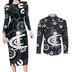 Custom Carlton Blues NAIDOC Week 2024 Couples Matching Long Sleeve Bodycon Dress and Long Sleeve Button Shirt Fire Burning Aboriginal Dots Art