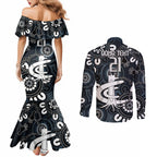 Custom Carlton Blues NAIDOC Week 2024 Couples Matching Mermaid Dress and Long Sleeve Button Shirt Fire Burning Aboriginal Dots Art