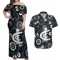 Custom Carlton Blues NAIDOC Week 2024 Couples Matching Off Shoulder Maxi Dress and Hawaiian Shirt Fire Burning Aboriginal Dots Art