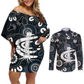 Custom Carlton Blues NAIDOC Week 2024 Couples Matching Off Shoulder Short Dress and Long Sleeve Button Shirt Fire Burning Aboriginal Dots Art