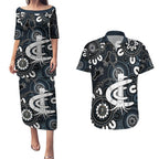 Custom Carlton Blues NAIDOC Week 2024 Couples Matching Puletasi and Hawaiian Shirt Fire Burning Aboriginal Dots Art